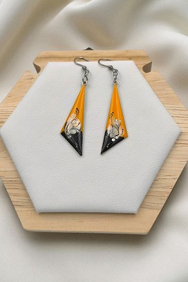 Lógós Fülbevalók Narancs-fekete virágos