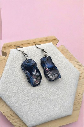 Drop Earrings Midnight blue pink shell