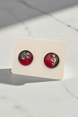 Bedugós Fülbevalók Bordó fekete virágos