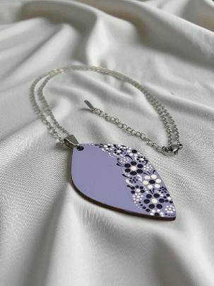 Wood Necklaces Purple small flower design