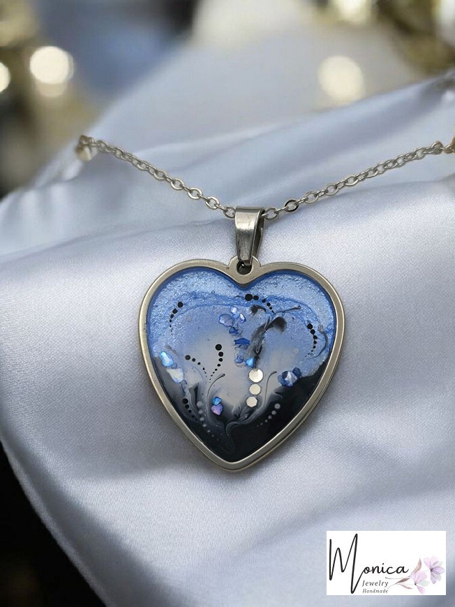 Stainless steel necklaces - Sparkling blue heart