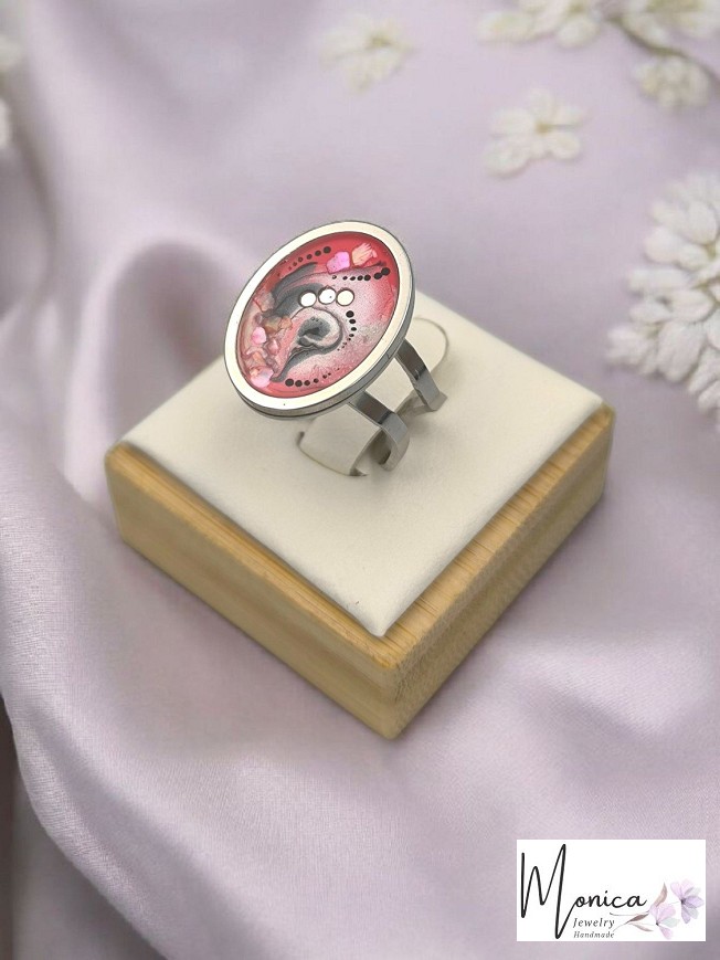 Nemesacél Gyűrűk - Piros kagylós